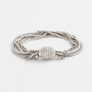Chico's Silver Multi-Strand Bracelet with Crystal Bead